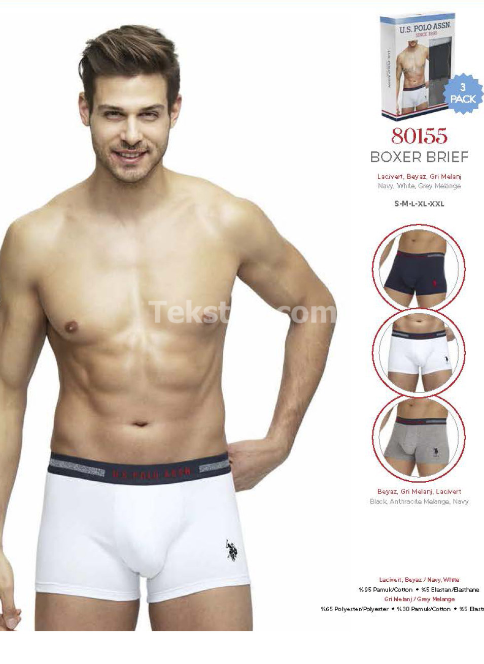 Мужские Трусы Boxer 3 шт./ уп. (S,M,L,XL,2XL) U.S.POLO ASSN.