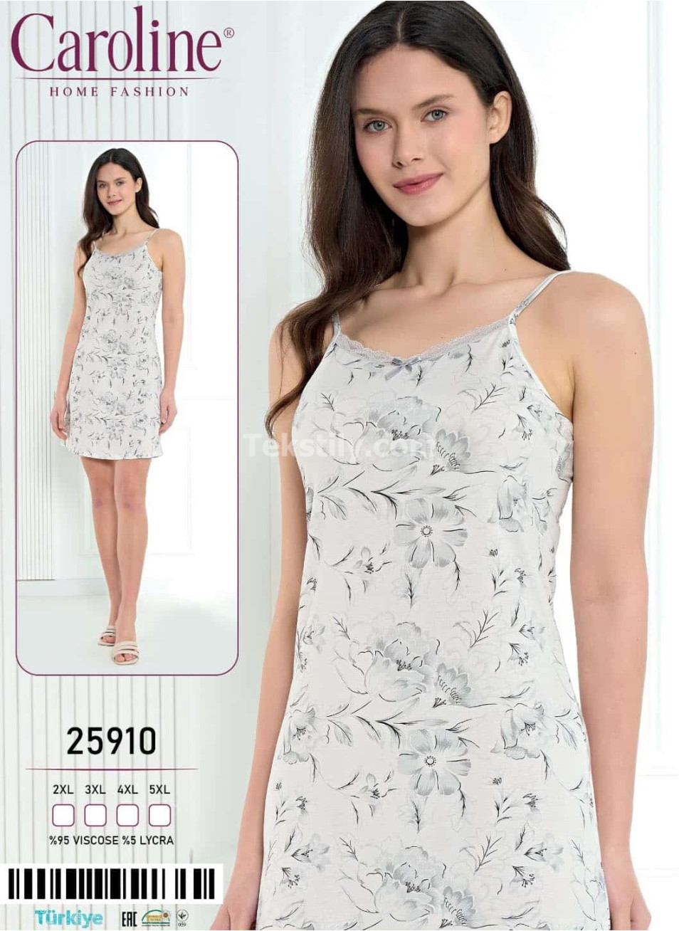 Ночная Женская Сорочка Caroline (2XL+3XL+4XL+5XL)