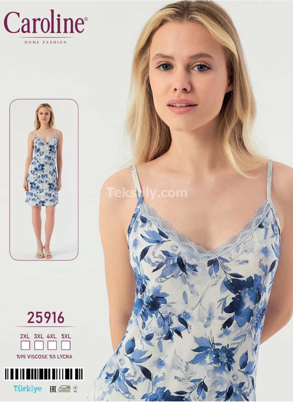Ночная Женская Сорочка Caroline (2XL+3XL+4XL+5XL)
