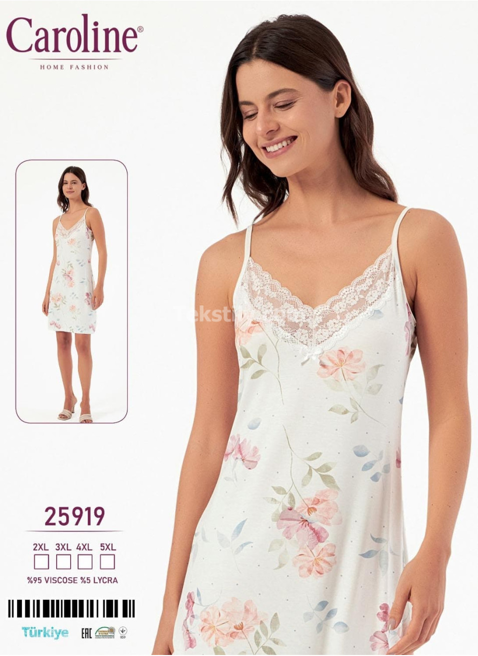 Ночная Женская Сорочка Caroline (2XL+3XL+4XL+5XL)