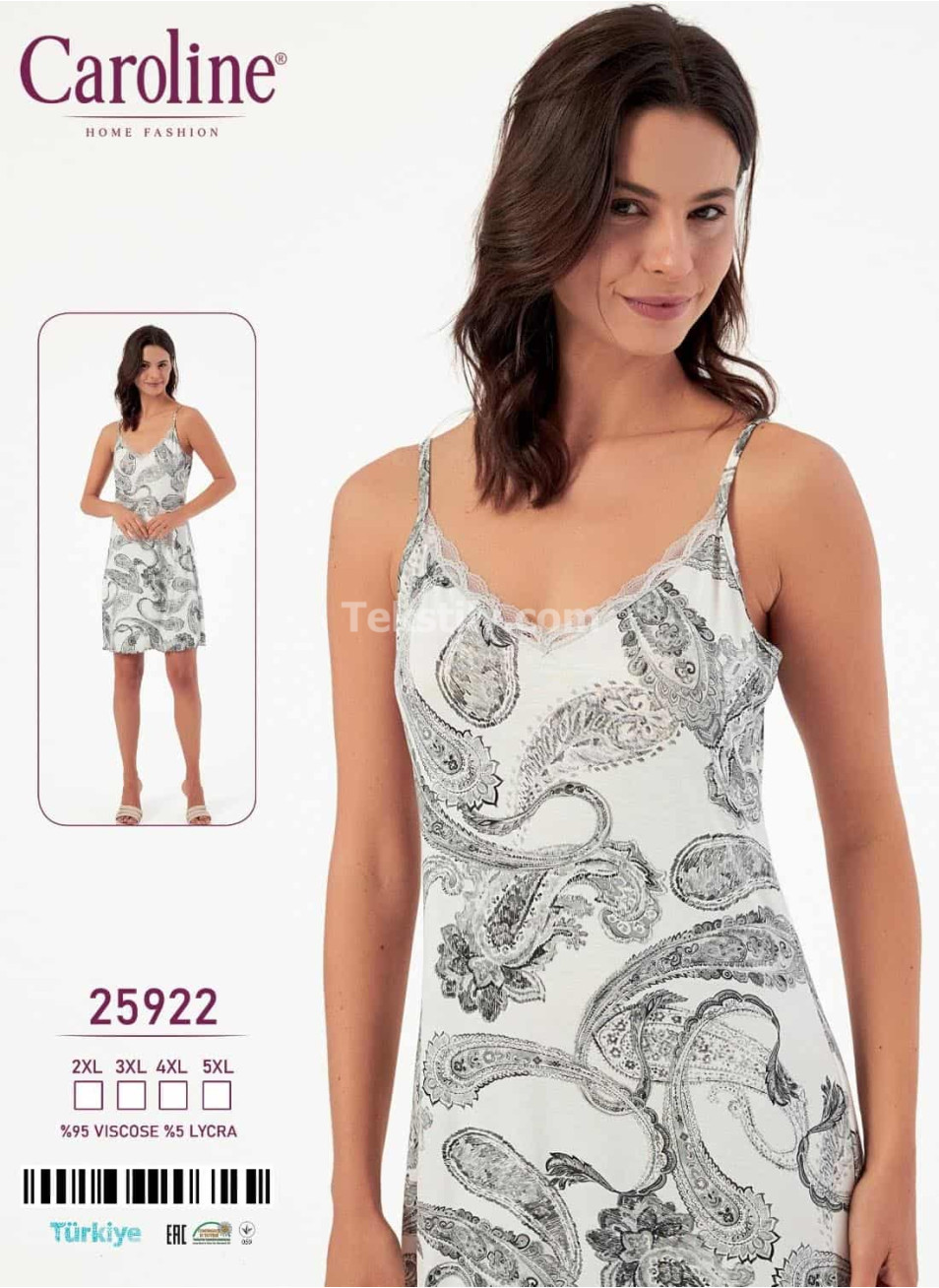 Ночная Женская Сорочка Caroline (2XL+3XL+4XL+5XL)