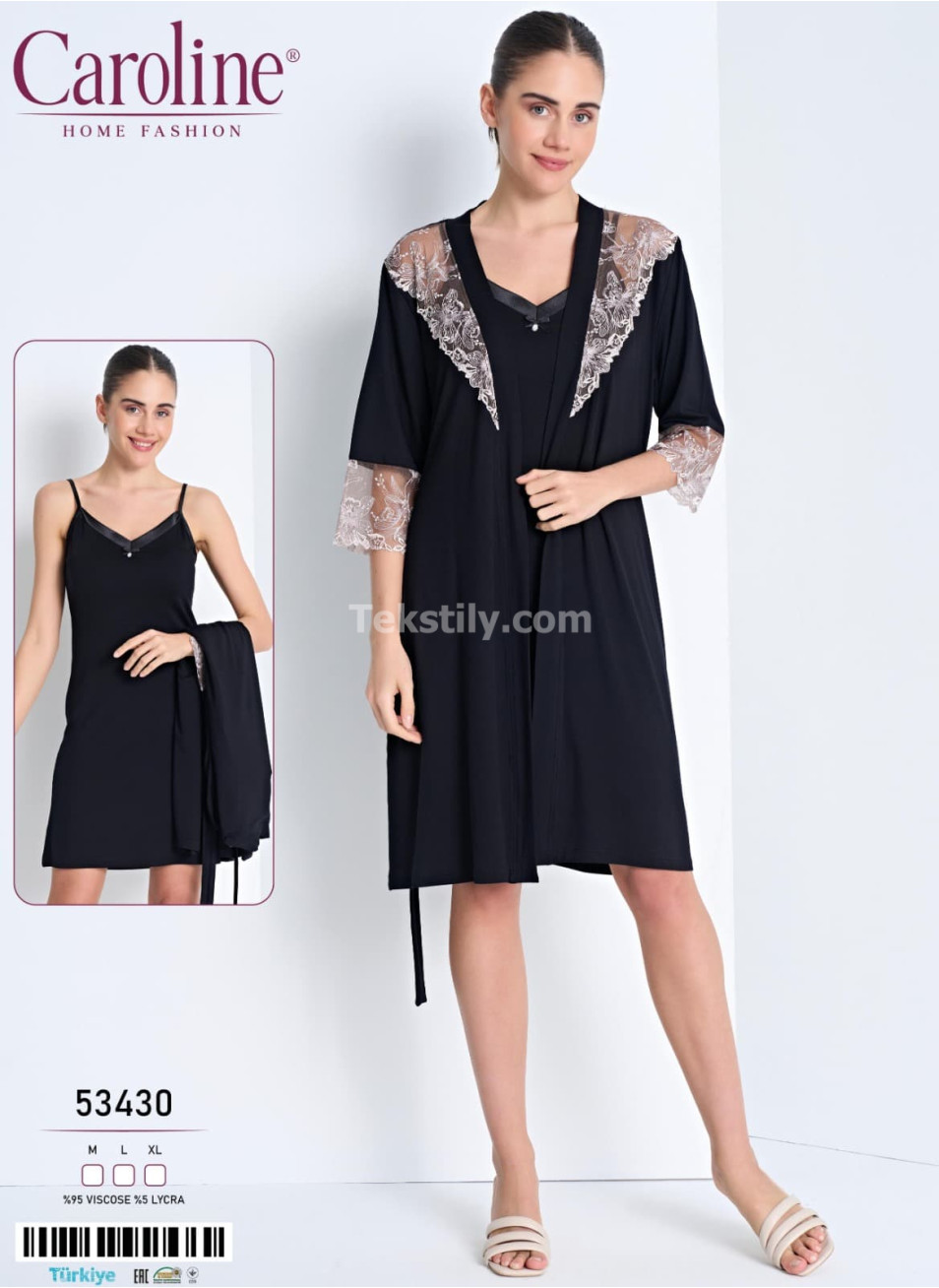 Женская Сорочка с Халатом Caroline (M+L+XL)