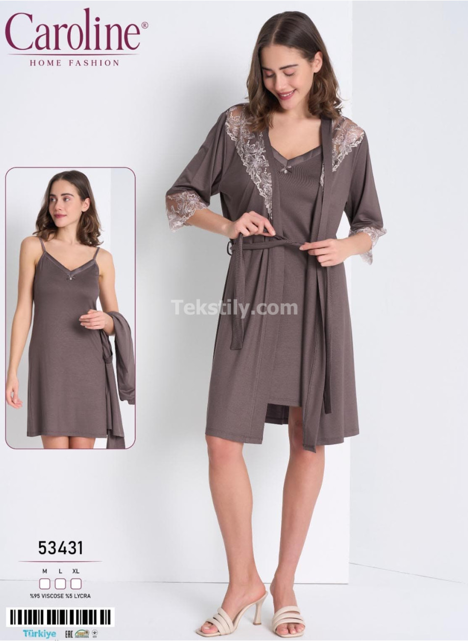 Женская Сорочка с Халатом Caroline (M+L+XL)