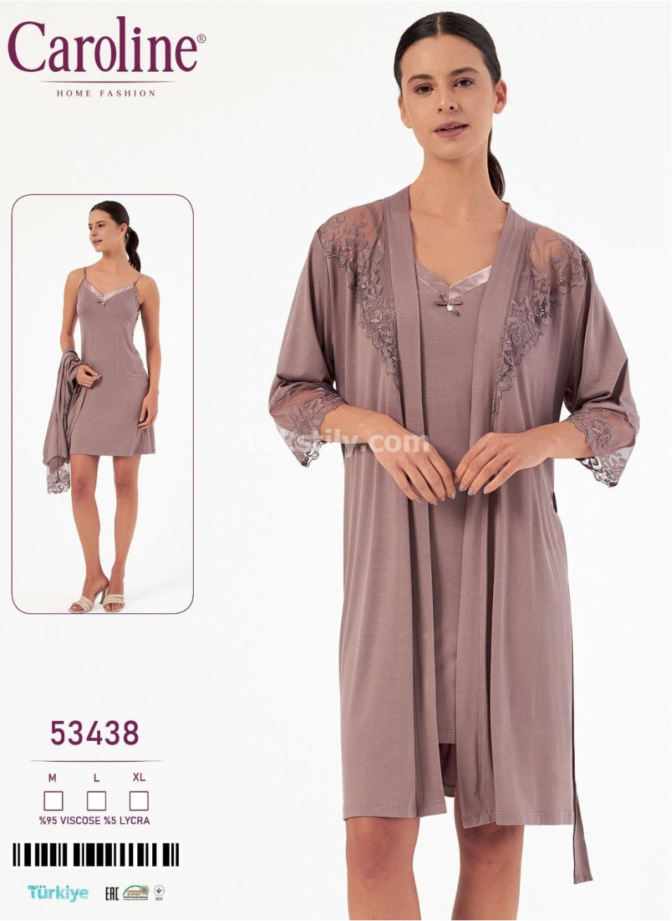 Женская Сорочка с Халатом Caroline (M+L+XL)