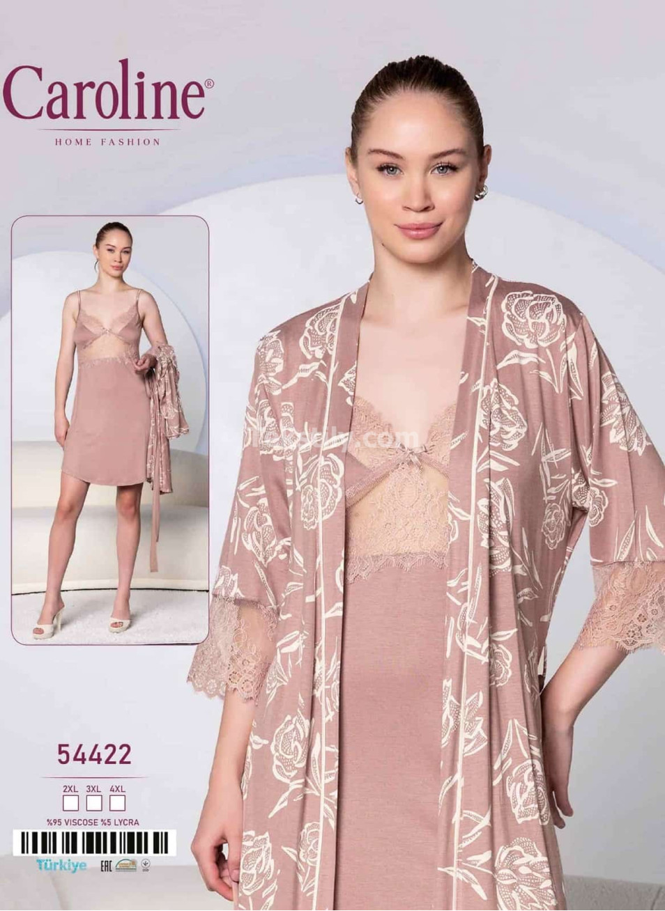 Женская Сорочка с Халатом Caroline (2XL+3XL+4XL)
