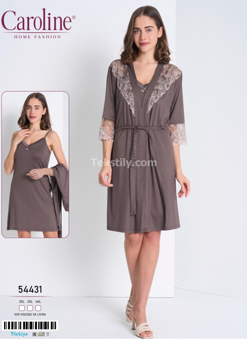 Женская Сорочка с Халатом Caroline (2XL+3XL+4XL)