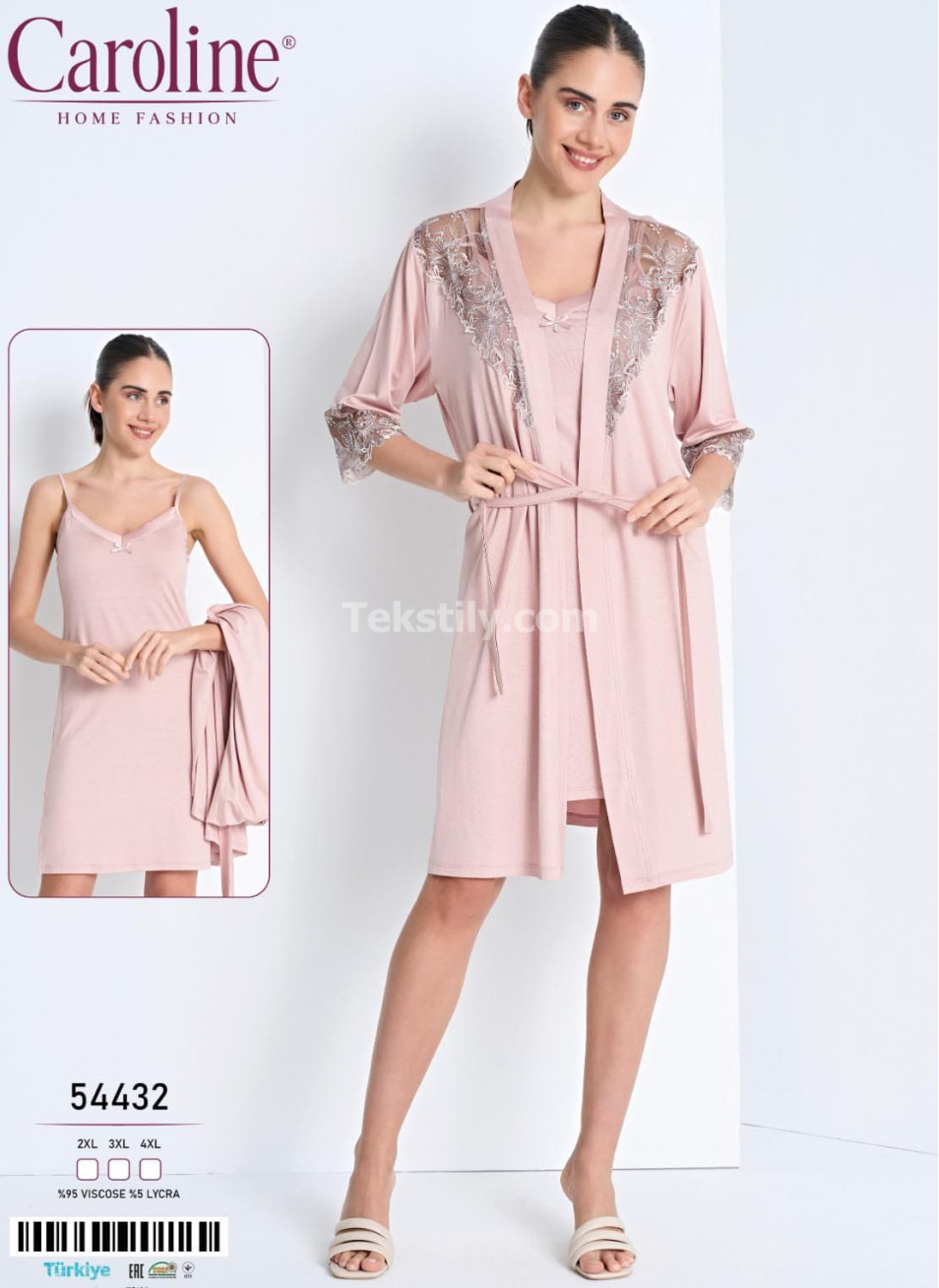 Женская Сорочка с Халатом Caroline (2XL+3XL+4XL)