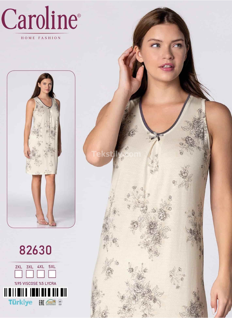 Ночная Женская Сорочка Caroline (2XL+3XL+4XL+5XL)