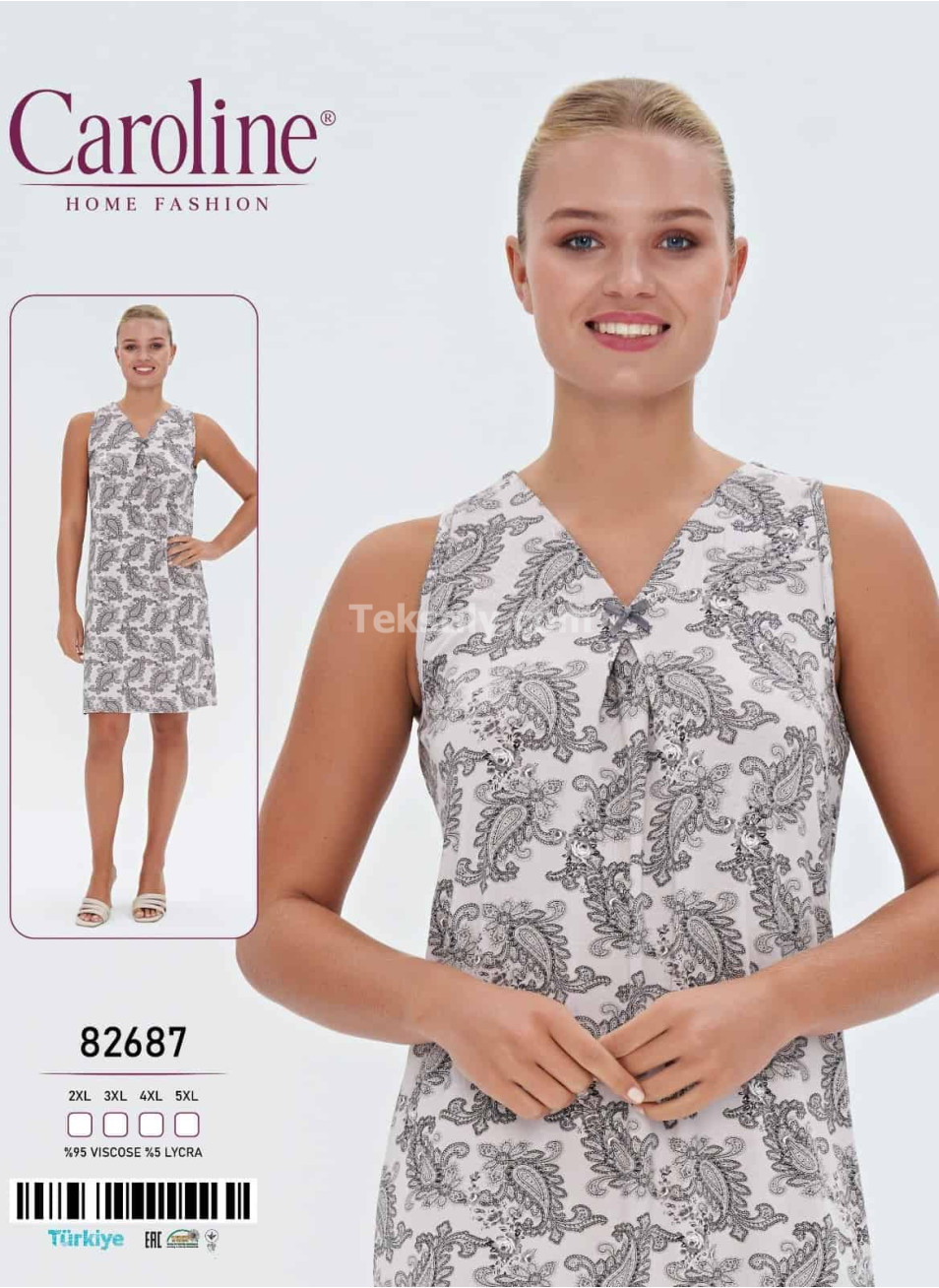 Ночная Женская Сорочка Caroline (2XL+3XL+4XL+5XL)