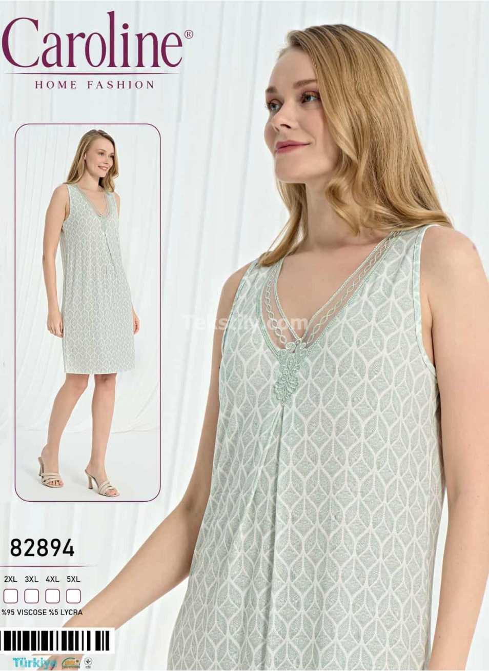 Ночная Женская Сорочка Caroline (2XL+3XL+4XL+5XL)