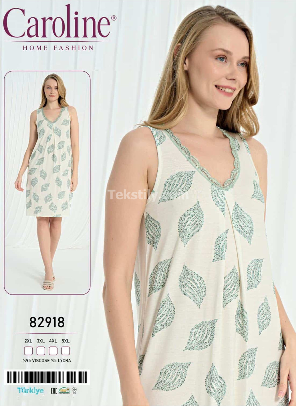 Ночная Женская Сорочка Caroline (2XL+3XL+4XL+5XL)