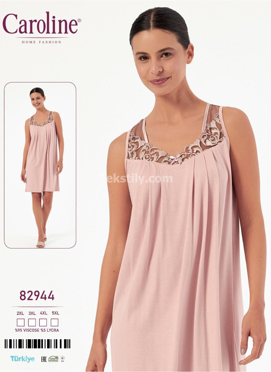 Ночная Женская Сорочка Caroline (2XL+3XL+4XL+5XL)
