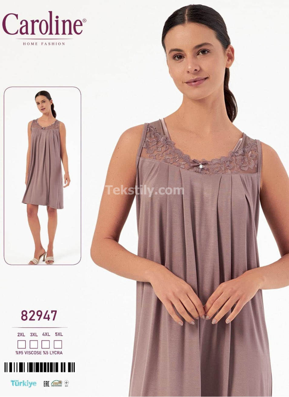 Ночная Женская Сорочка Caroline (2XL+3XL+4XL+5XL)