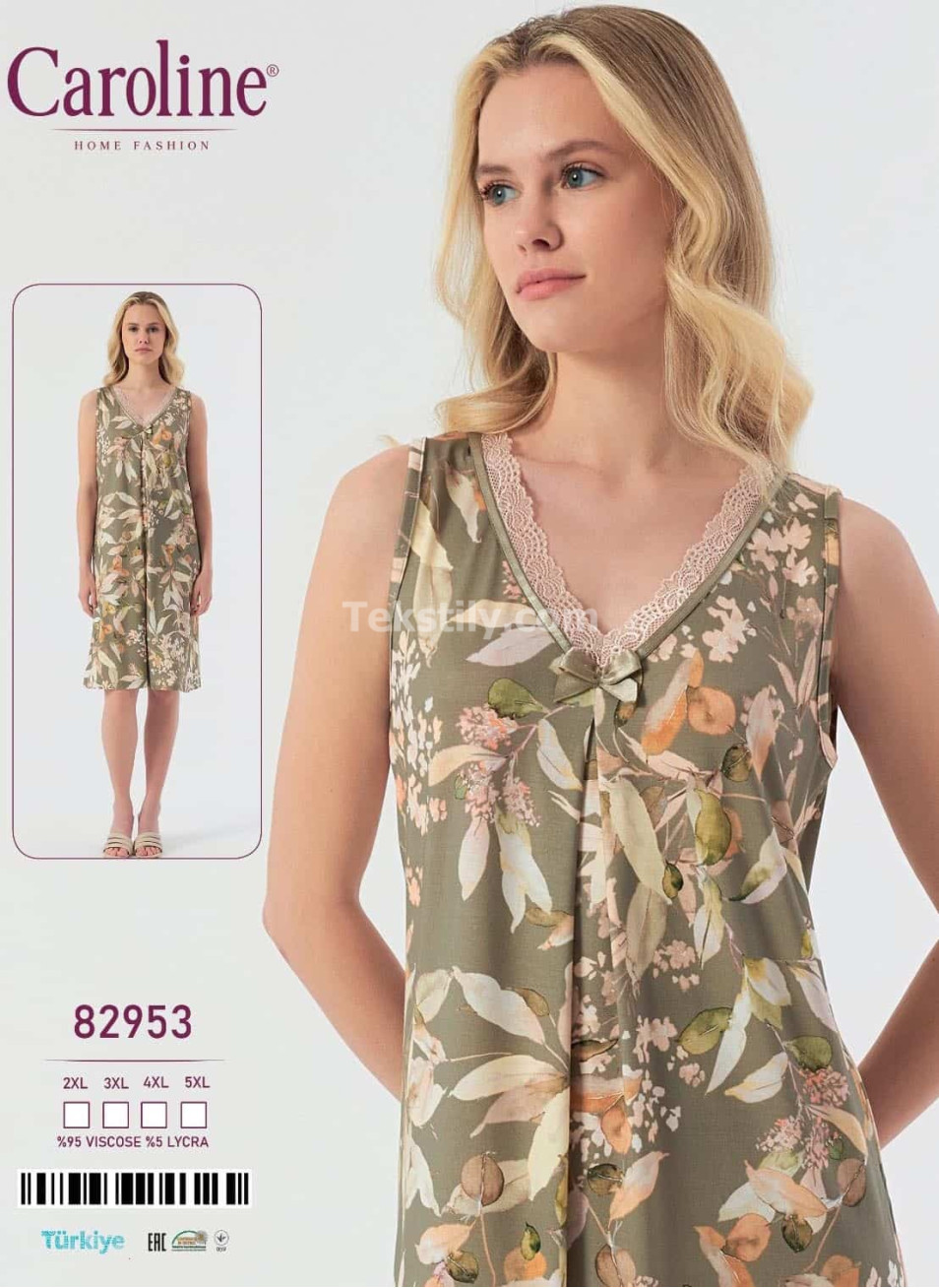 Ночная Женская Сорочка Caroline (2XL+3XL+4XL+5XL)