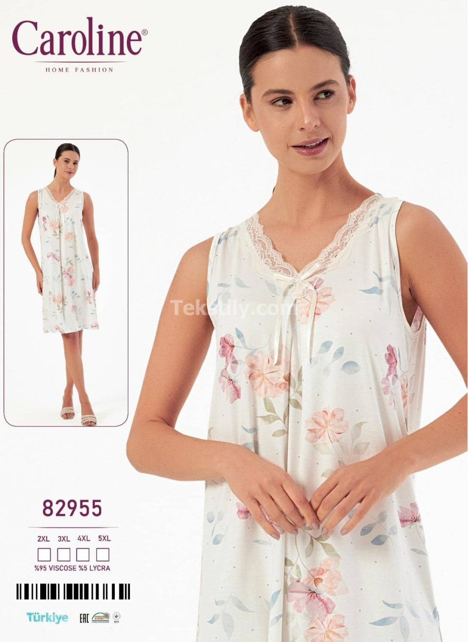 Ночная Женская Сорочка Caroline (2XL+3XL+4XL+5XL)