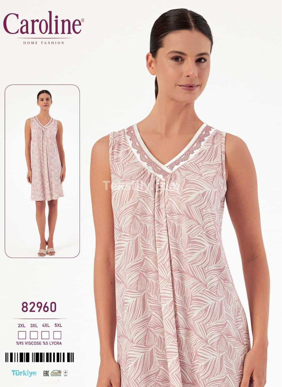 Ночная Женская Сорочка Caroline (2XL+3XL+4XL+5XL)