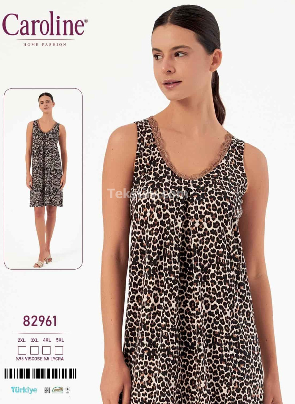 Ночная Женская Сорочка Caroline (2XL+3XL+4XL+5XL)