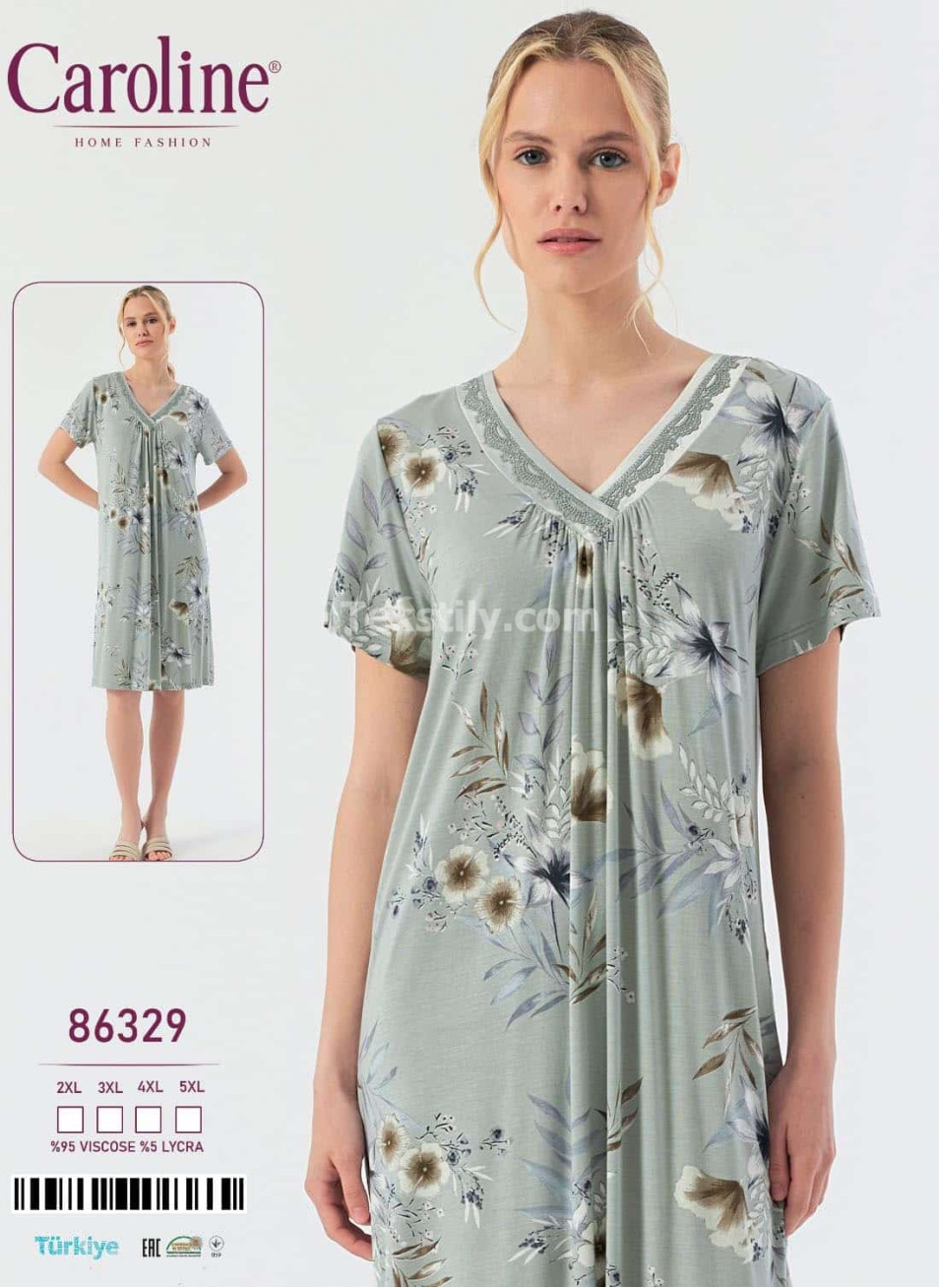 Ночная Женская Сорочка Caroline (2XL+3XL+4XL+5XL)
