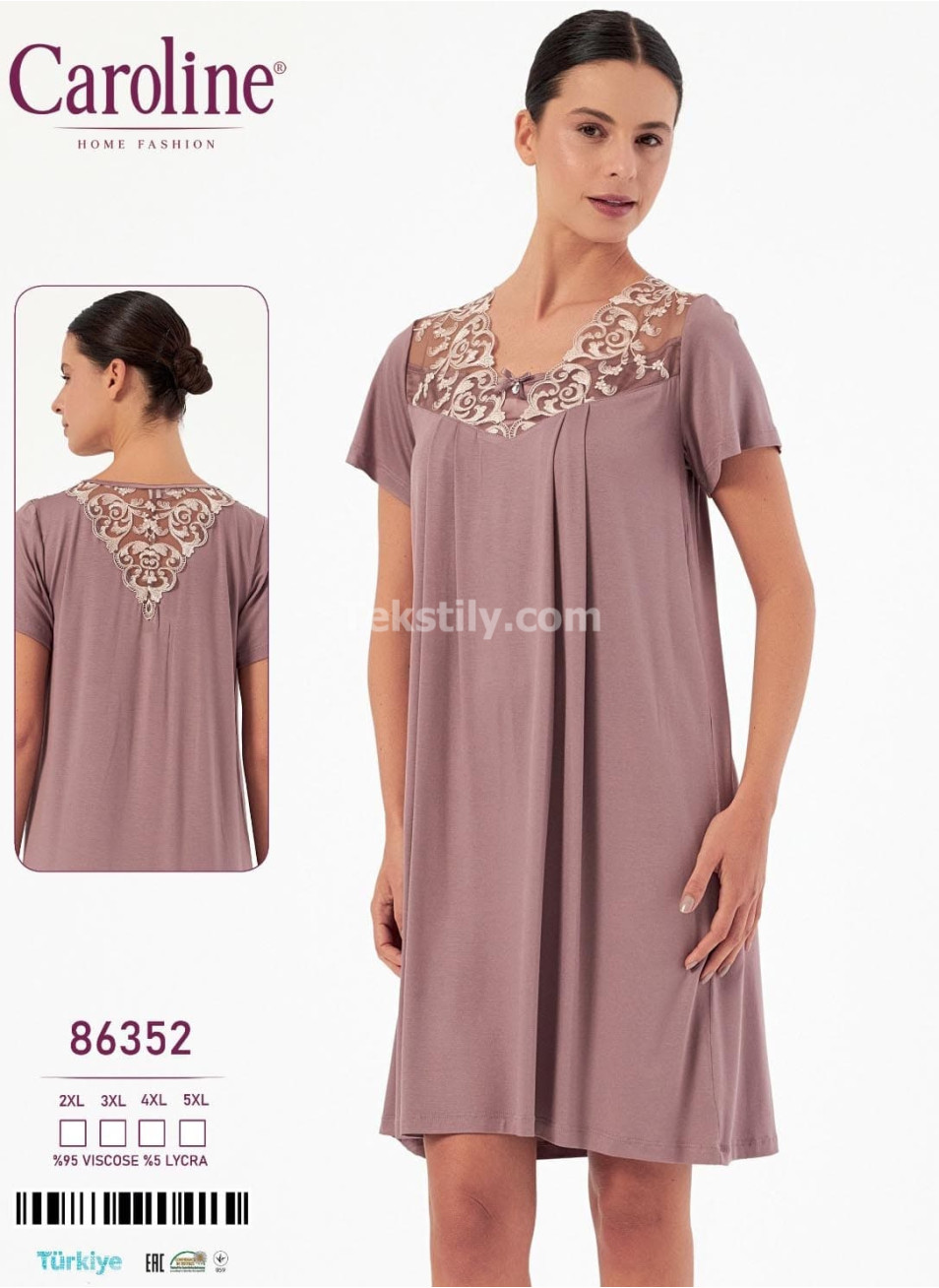 Ночная Женская Сорочка Caroline (2XL+3XL+4XL+5XL)