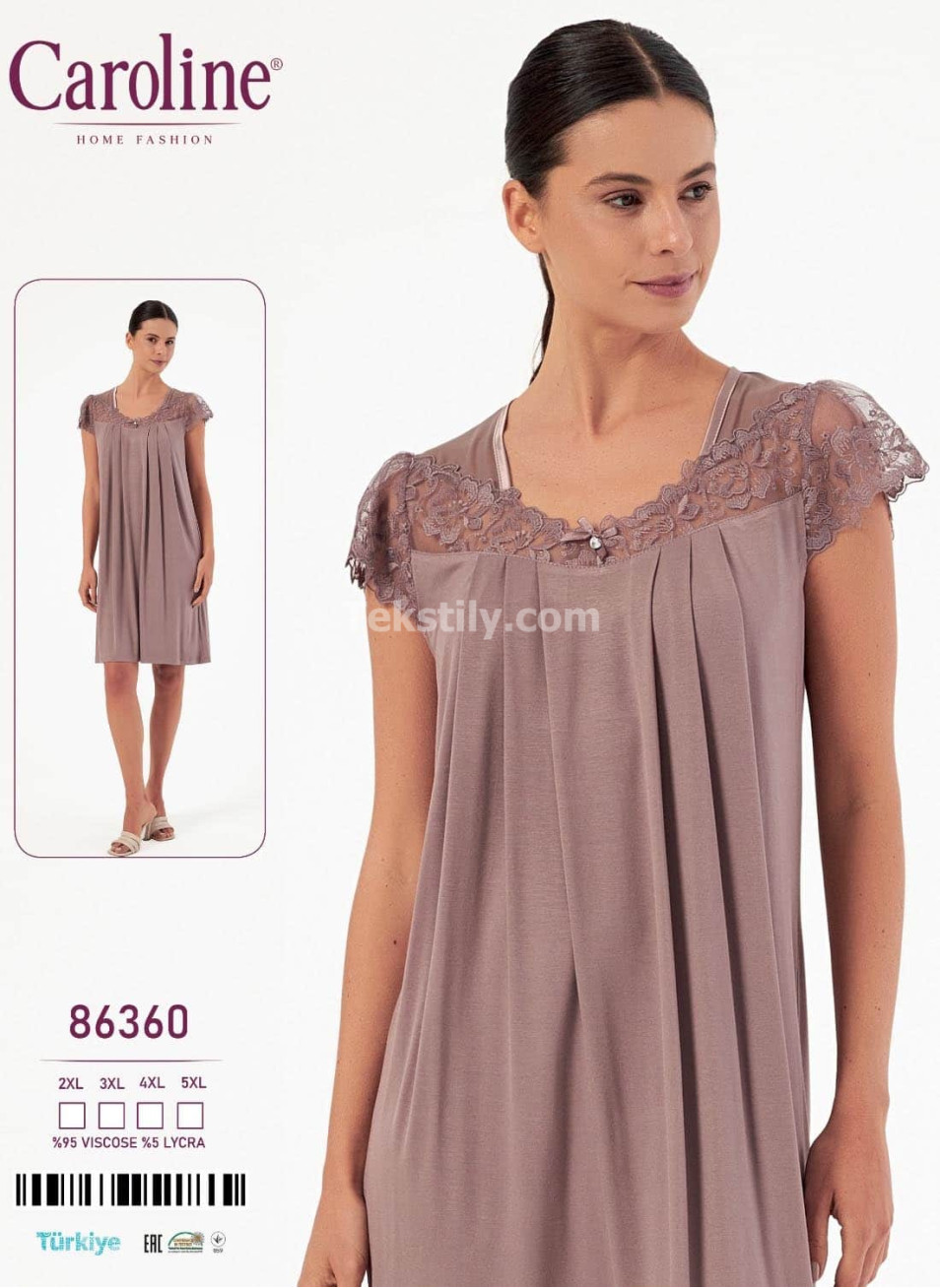 Ночная Женская Сорочка Caroline (2XL+3XL+4XL+5XL)