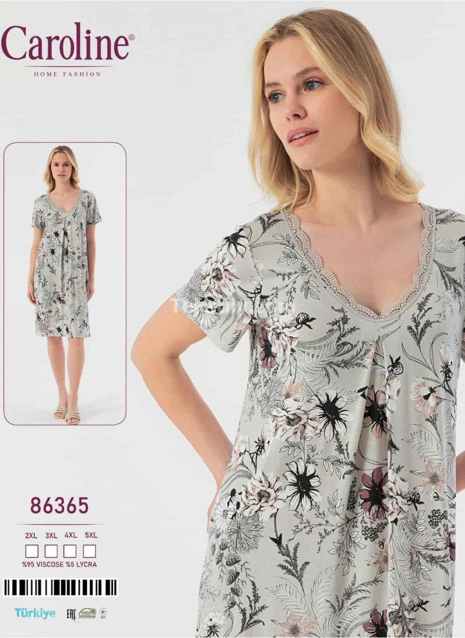 Ночная Женская Сорочка Caroline (2XL+3XL+4XL+5XL)