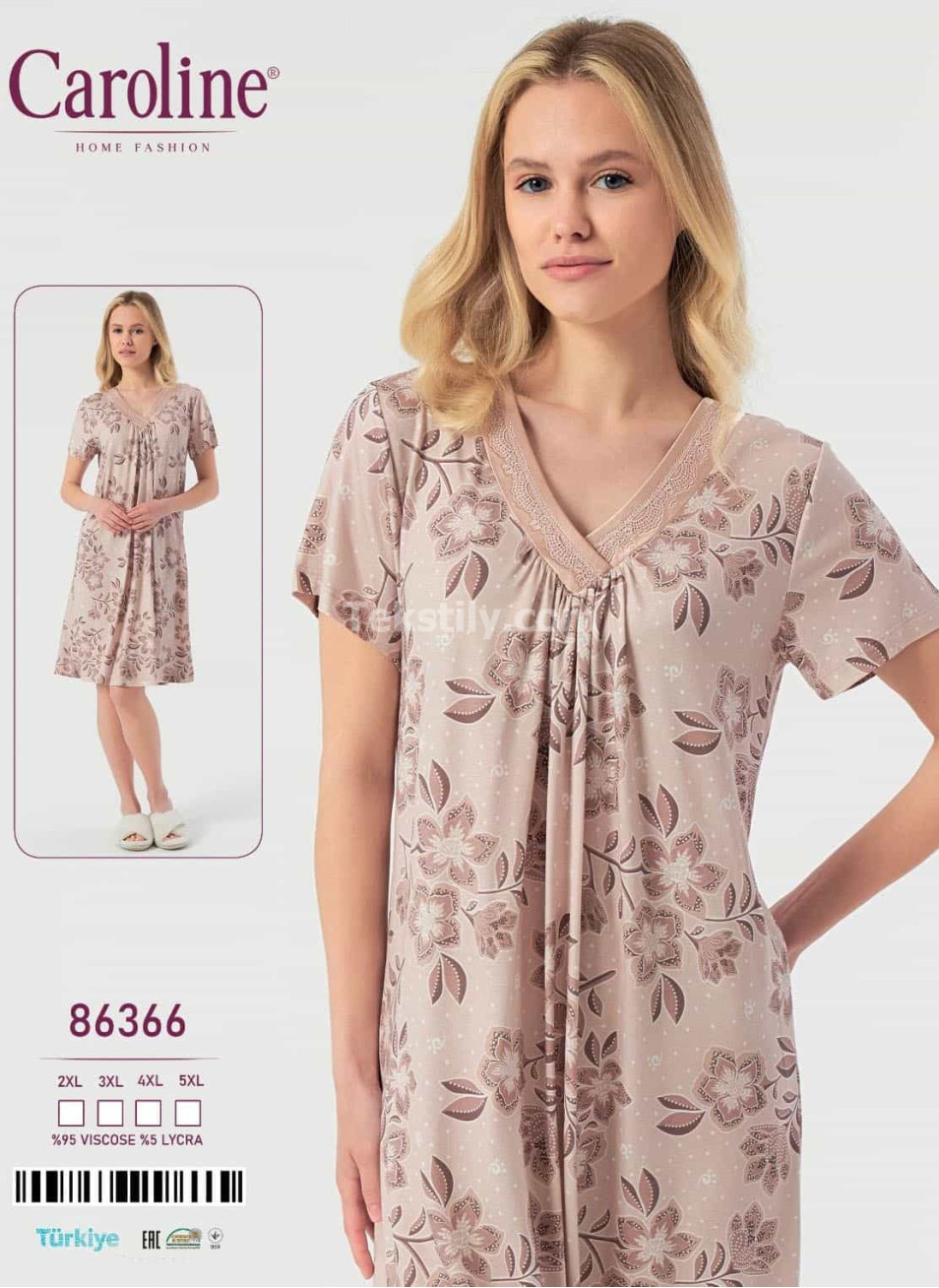 Ночная Женская Сорочка Caroline (2XL+3XL+4XL+5XL)