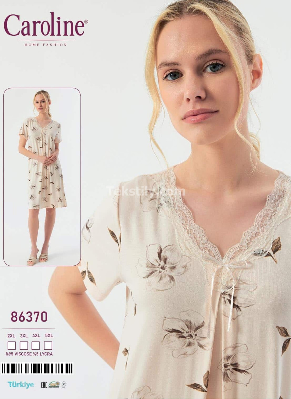 Ночная Женская Сорочка Caroline (2XL+3XL+4XL+5XL)