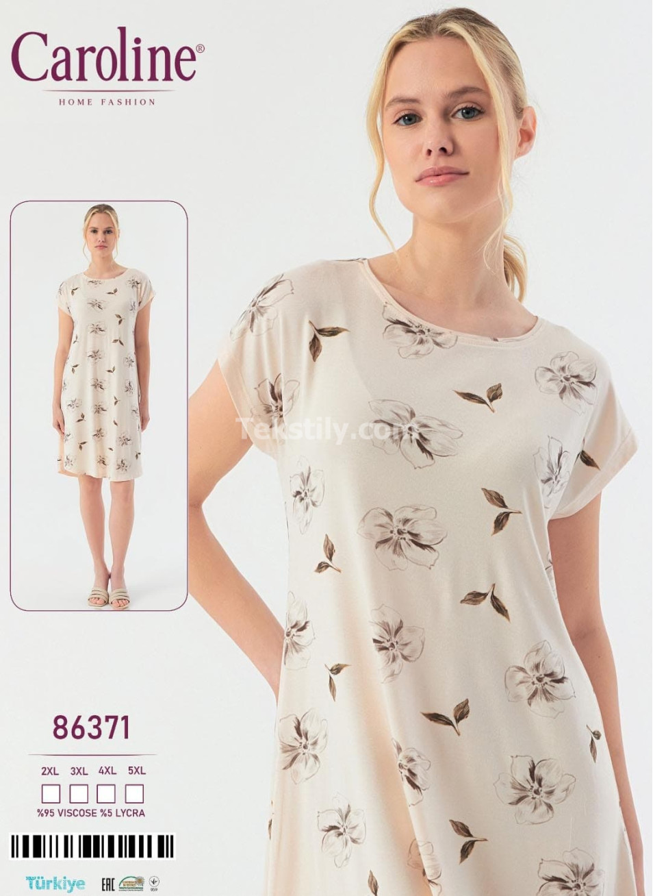 Ночная Женская Сорочка Caroline (2XL+3XL+4XL+5XL)