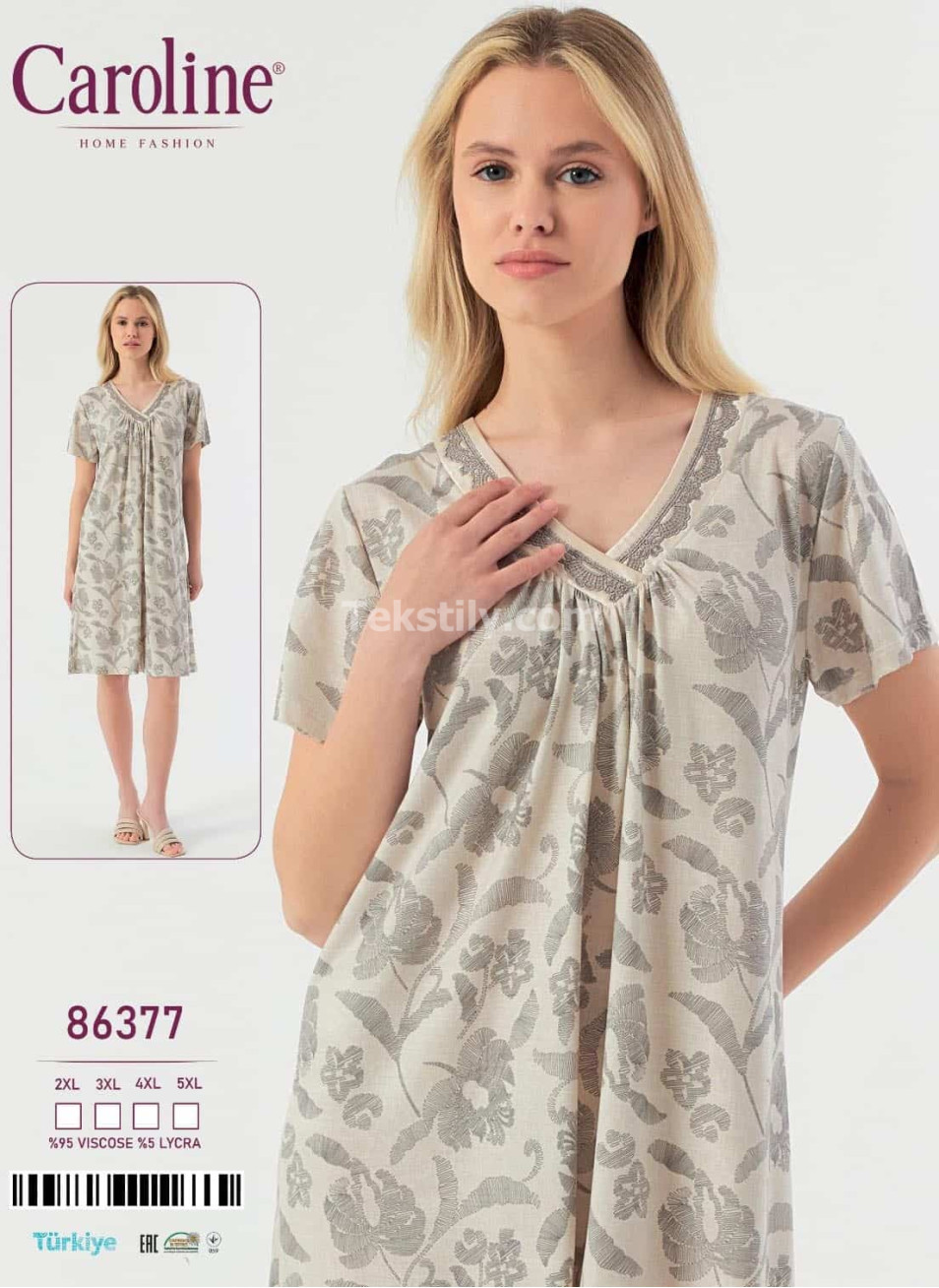 Ночная Женская Сорочка Caroline (2XL+3XL+4XL+5XL)
