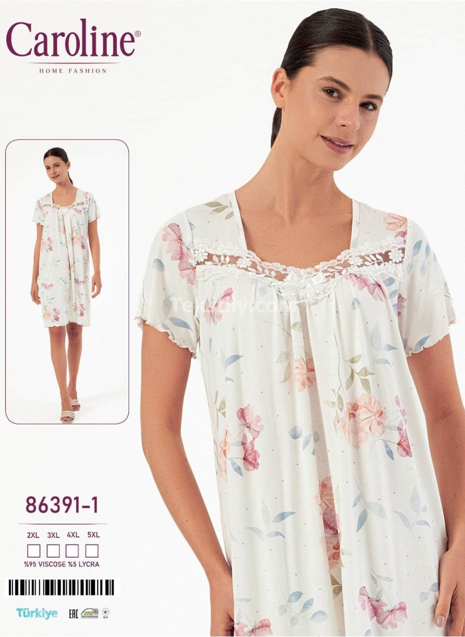Ночная Женская Сорочка Caroline (2XL+3XL+4XL+5XL)
