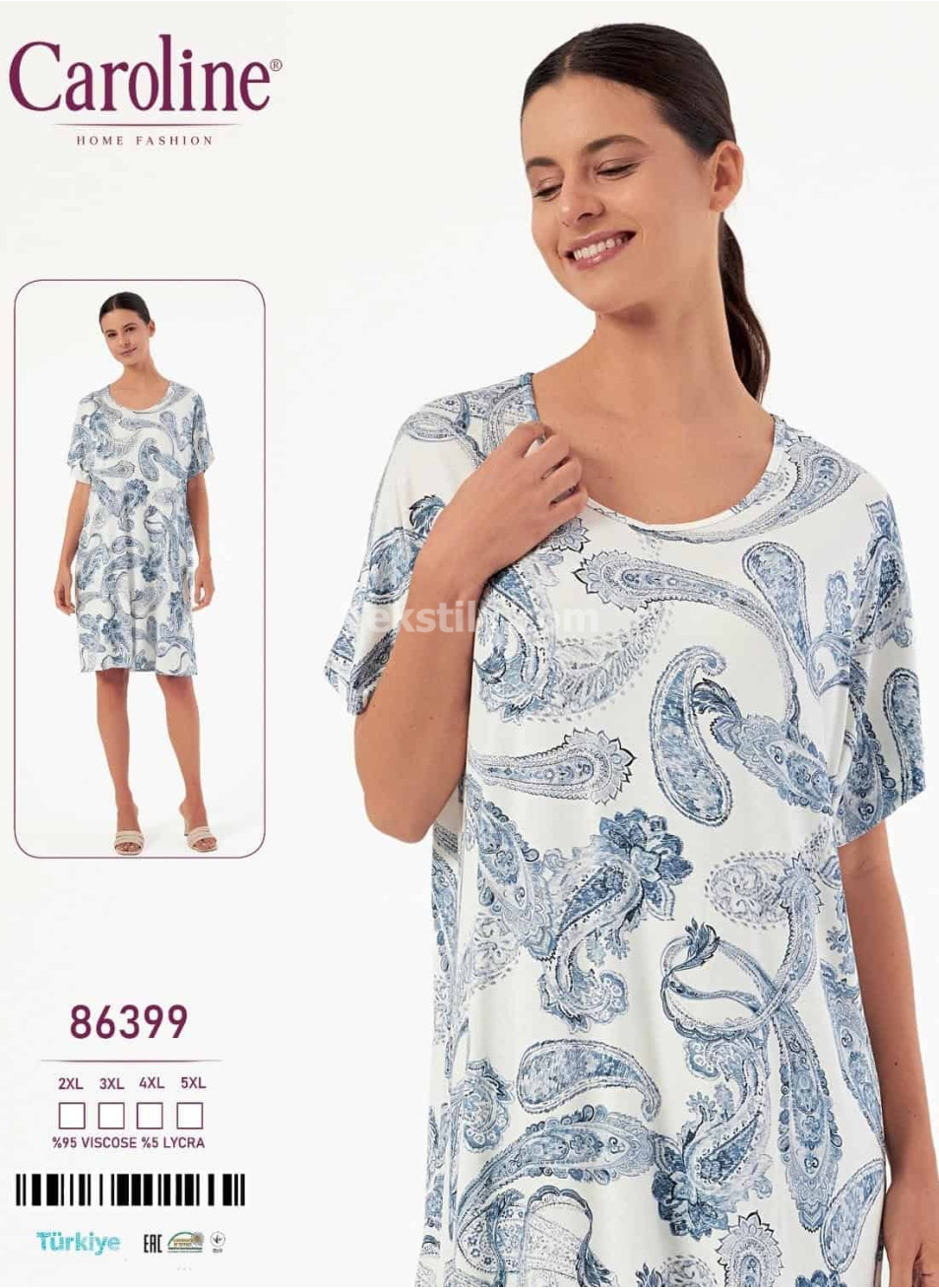 Ночная Женская Сорочка Caroline (2XL+3XL+4XL+5XL)