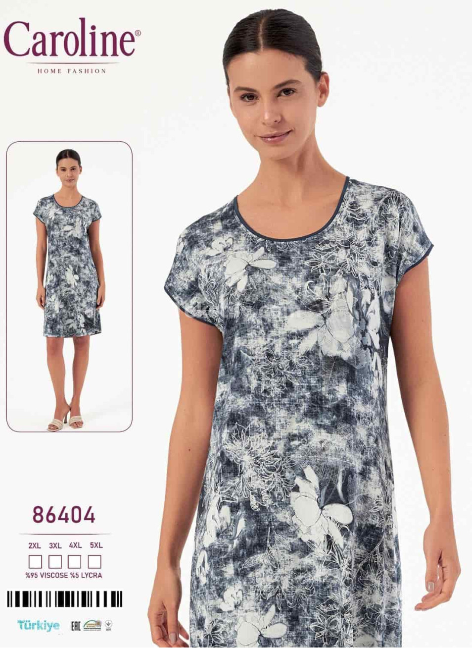 Ночная Женская Сорочка Caroline (2XL+3XL+4XL+5XL)