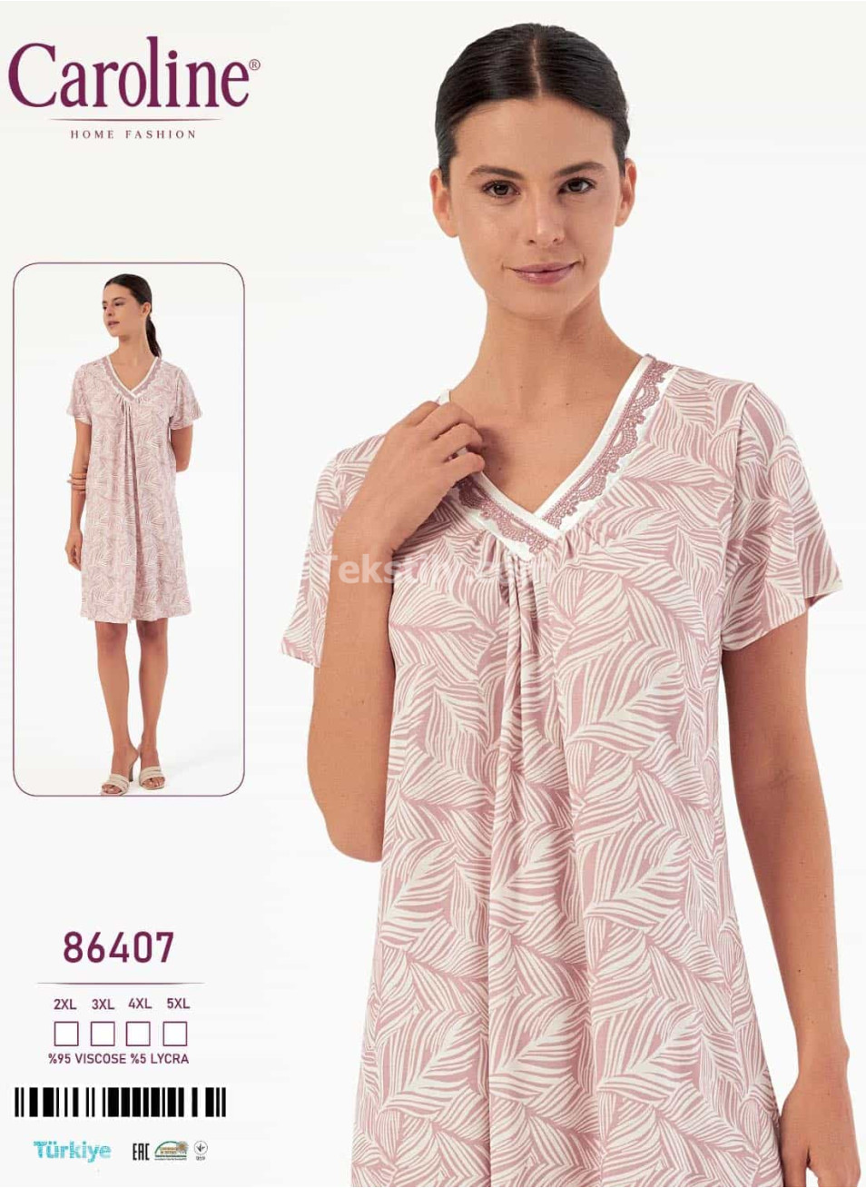 Ночная Женская Сорочка Caroline (2XL+3XL+4XL+5XL)