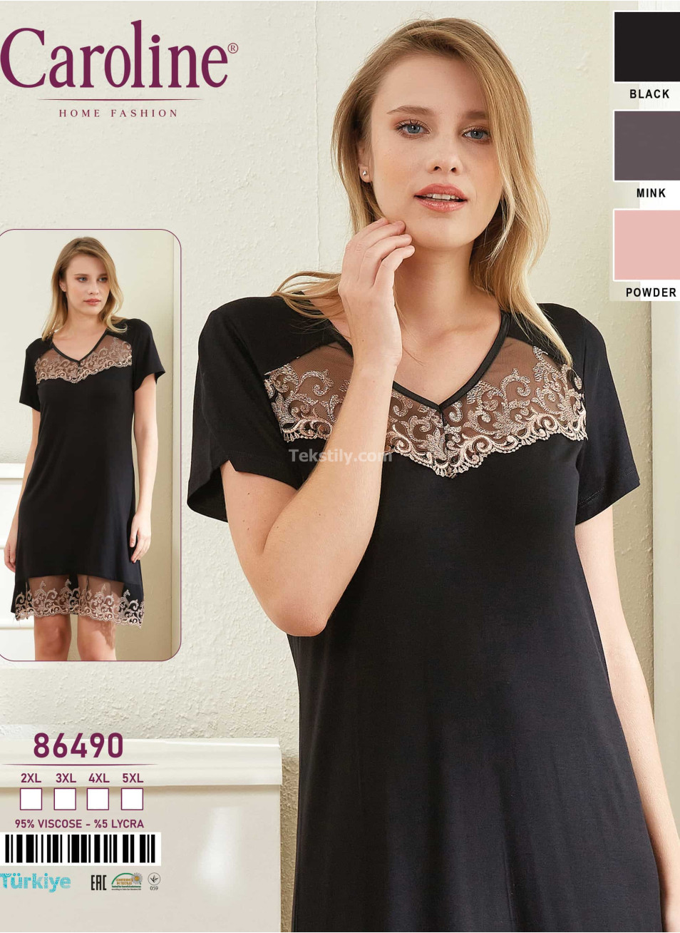 Ночная Женская Сорочка Caroline (2XL+3XL+4XL+5XL)