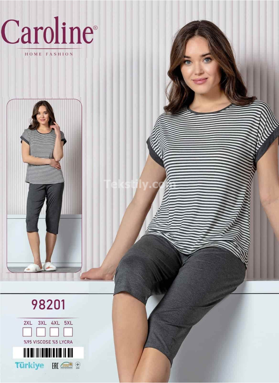 Женская Пижама Комплект с Капри Caroline (2XL+3XL+4XL+5XL)