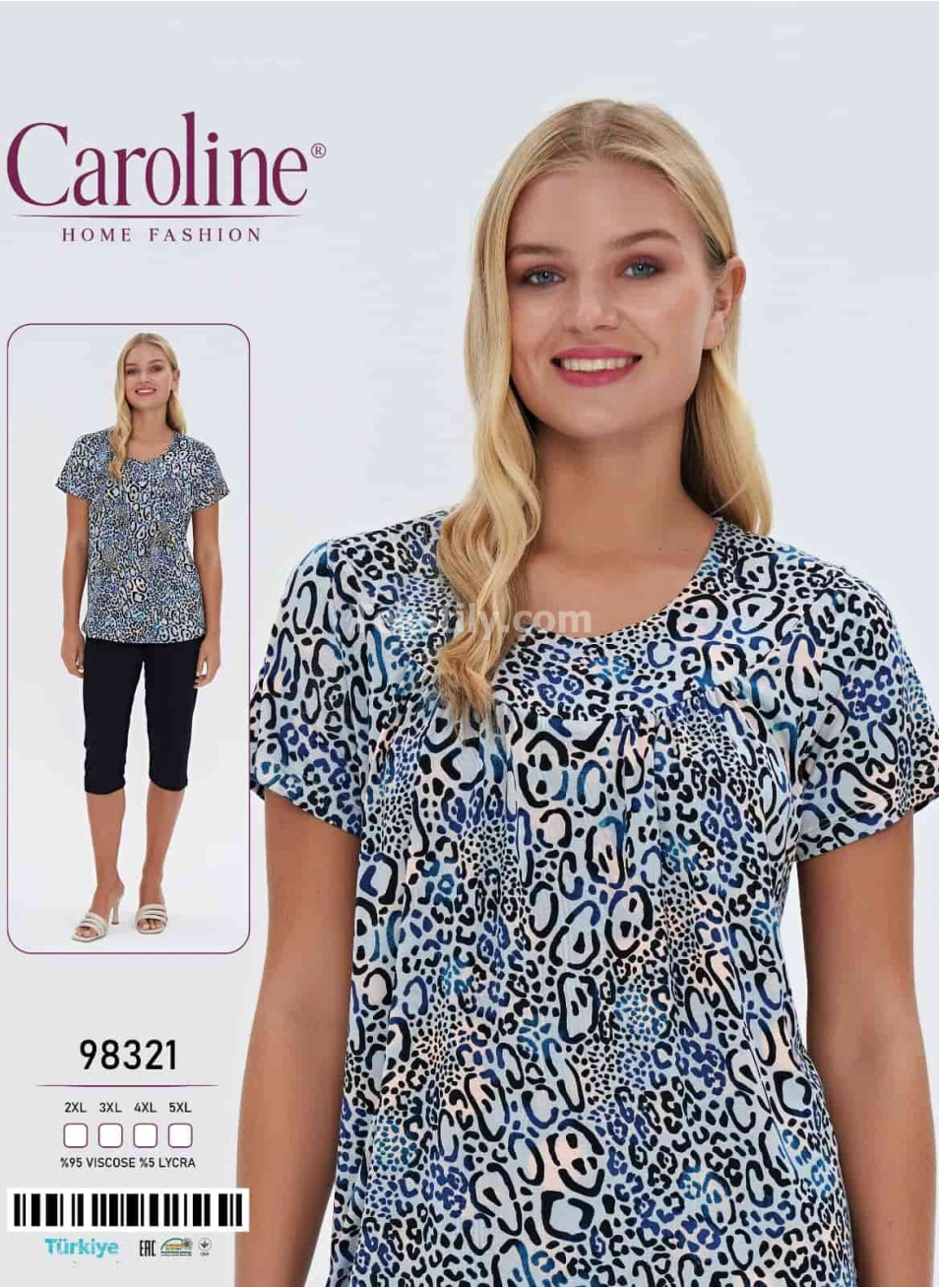 Пижама Женская Комплект с Капри (2XL+3XL+4XL+5XL) Caroline