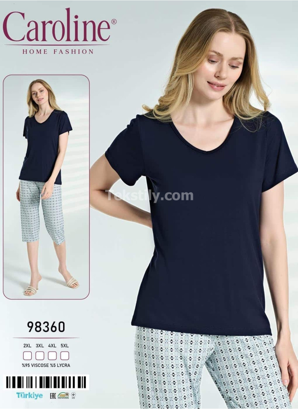 Женская Пижама Комплект с Капри Caroline (2XL+3XL+4XL+5XL)