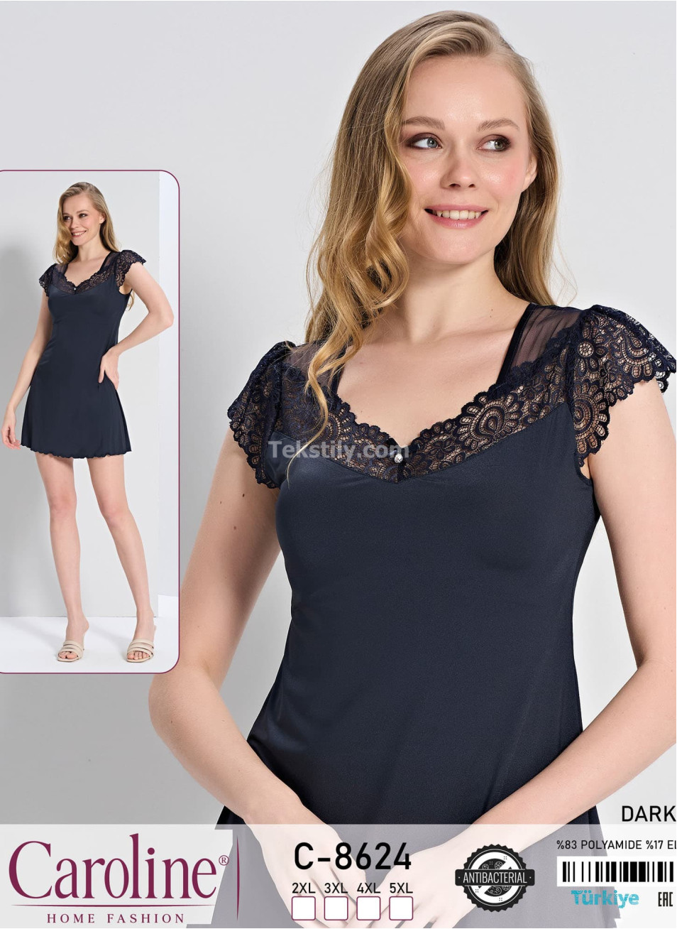 Ночная Женская Сорочка Caroline (2XL+3XL+4XL+5XL)