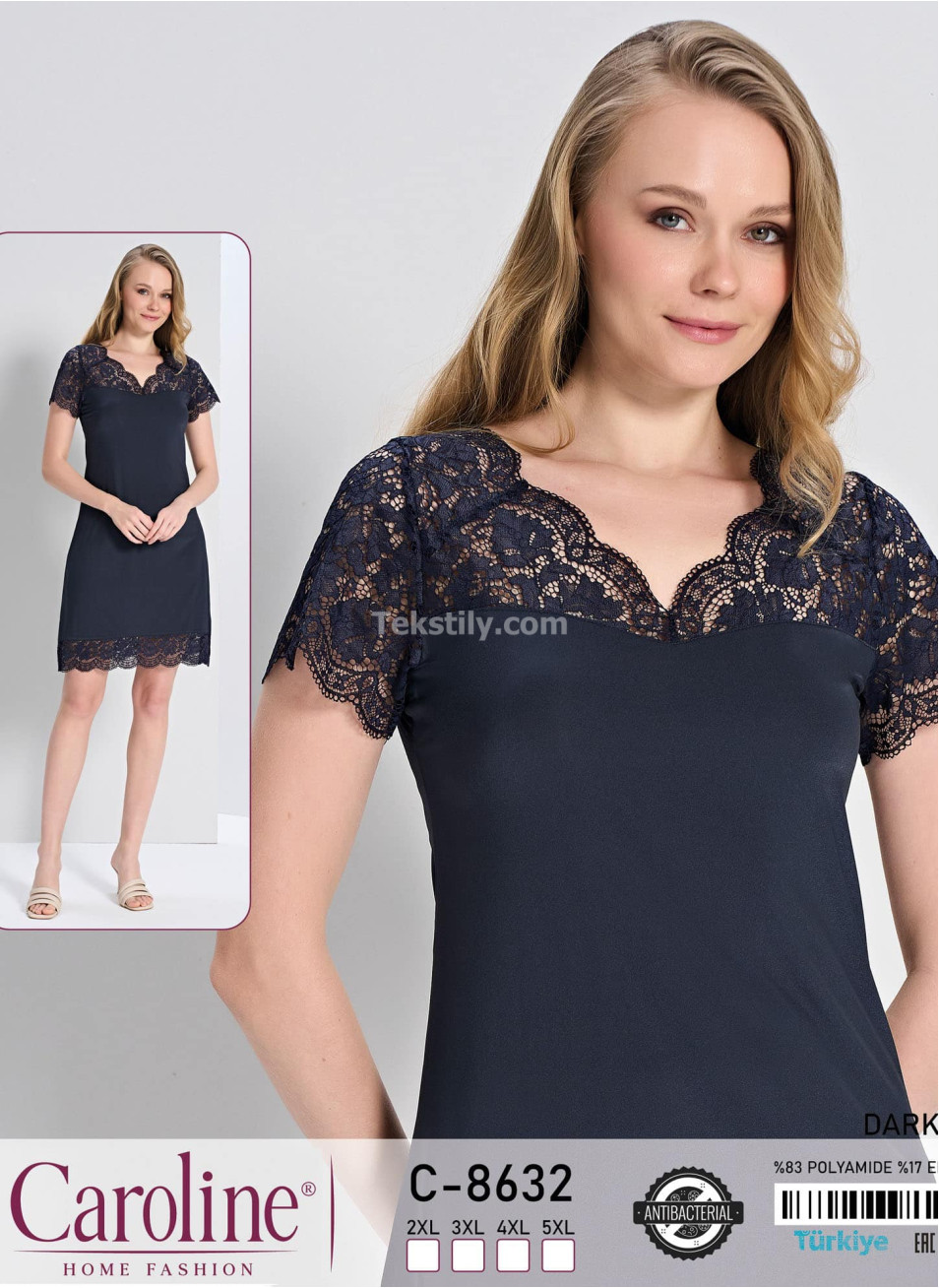 Ночная Женская Сорочка Caroline (2XL+3XL+4XL+5XL)
