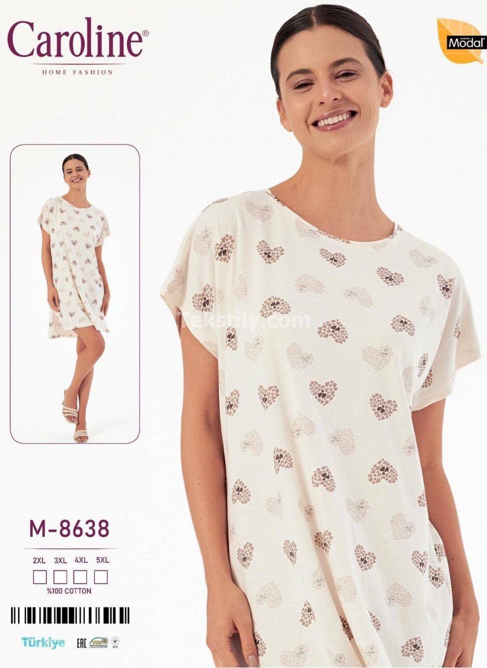 Ночная Женская Сорочка Caroline (2XL+3XL+4XL+5XL)