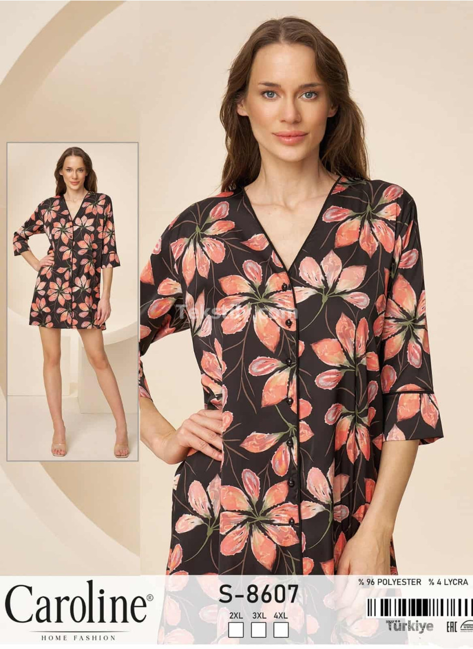 Женский домашний халат Caroline (2XL+3XL+4XL)
