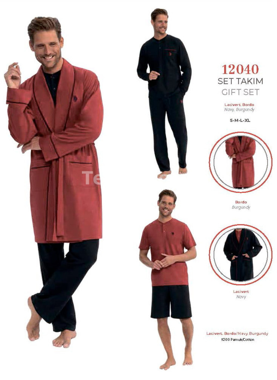 Пижама Мужская с Халатом 5 Предметов U.S.POLO ASSN. (S-M-L-XL)