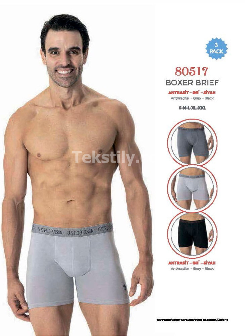 Мужские Трусы Boxer 3 шт./ уп. (S,M,L,XL,2XL) U.S.POLO ASSN.