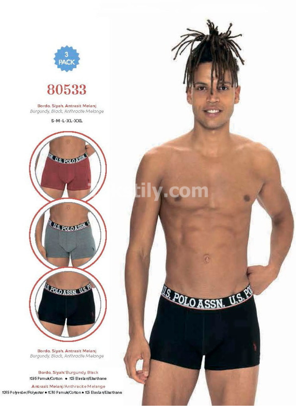 Мужские Трусы Boxer 3 шт./ уп. (S,M,L,XL,2XL) U.S.POLO ASSN.