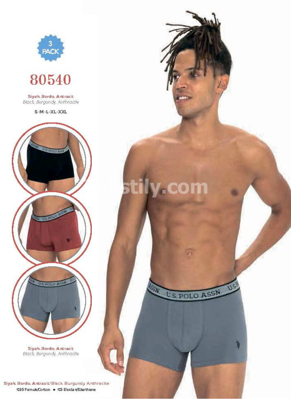 Мужские Трусы Boxer 3 шт./ уп. (S,M,L,XL,2XL) U.S.POLO ASSN.