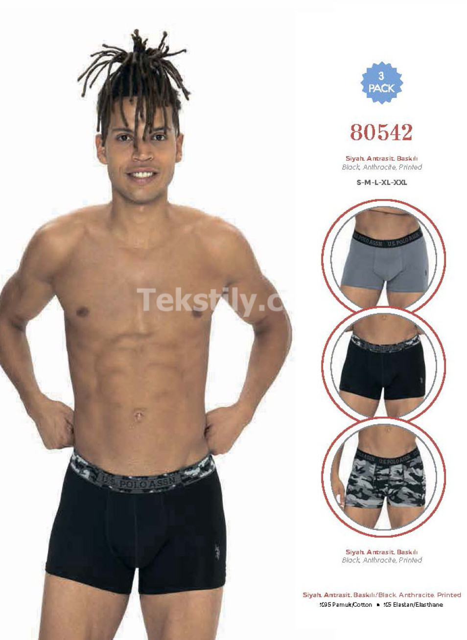 Мужские Трусы Boxer 3 шт./ уп. (S,M,L,XL,2XL) U.S.POLO ASSN.