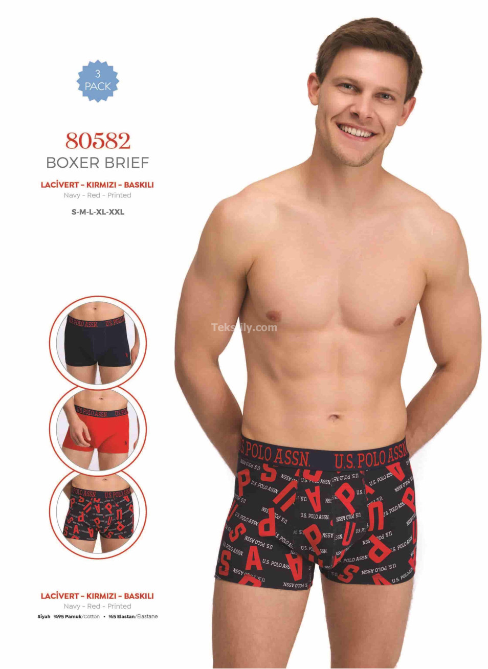 Мужские Трусы Boxer 3 шт./ уп. (S,M,L,XL,2XL) U.S.POLO ASSN.