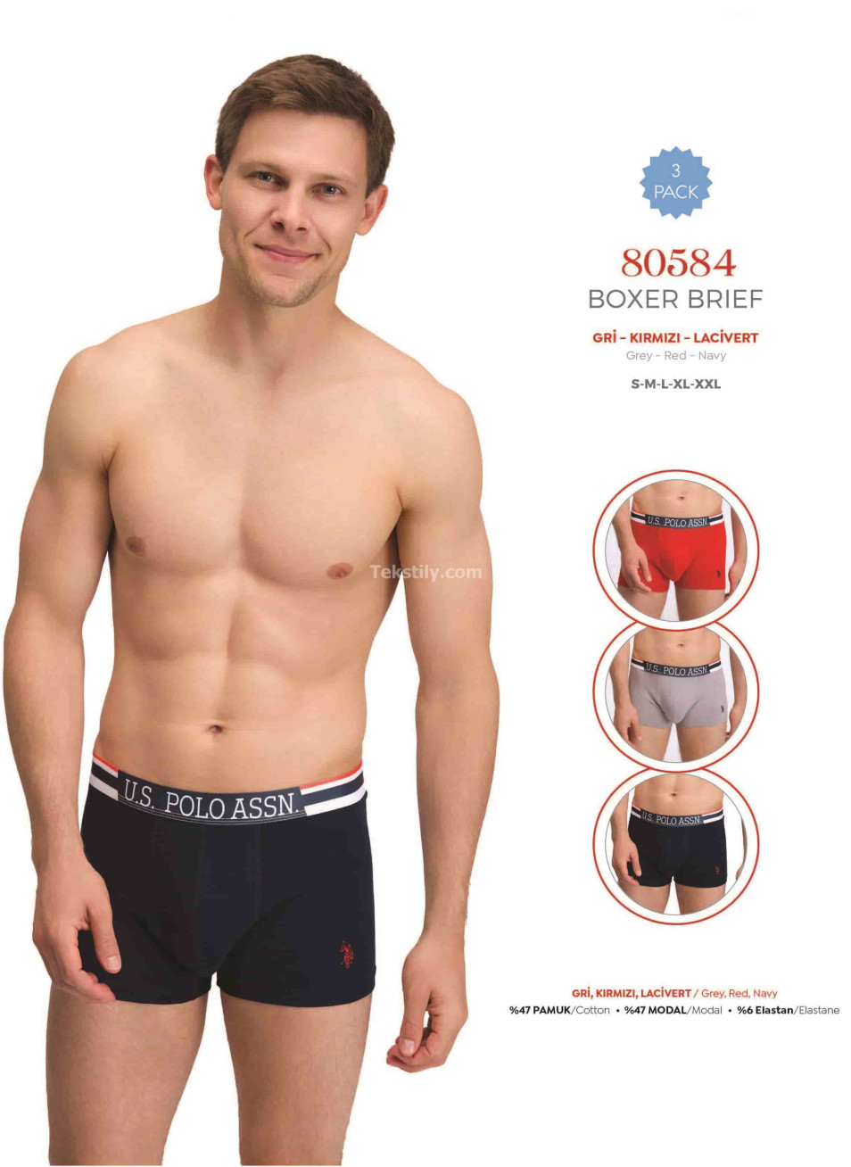 Мужские Трусы Boxer 3 шт./ уп. (S,M,L,XL,2XL) U.S.POLO ASSN.