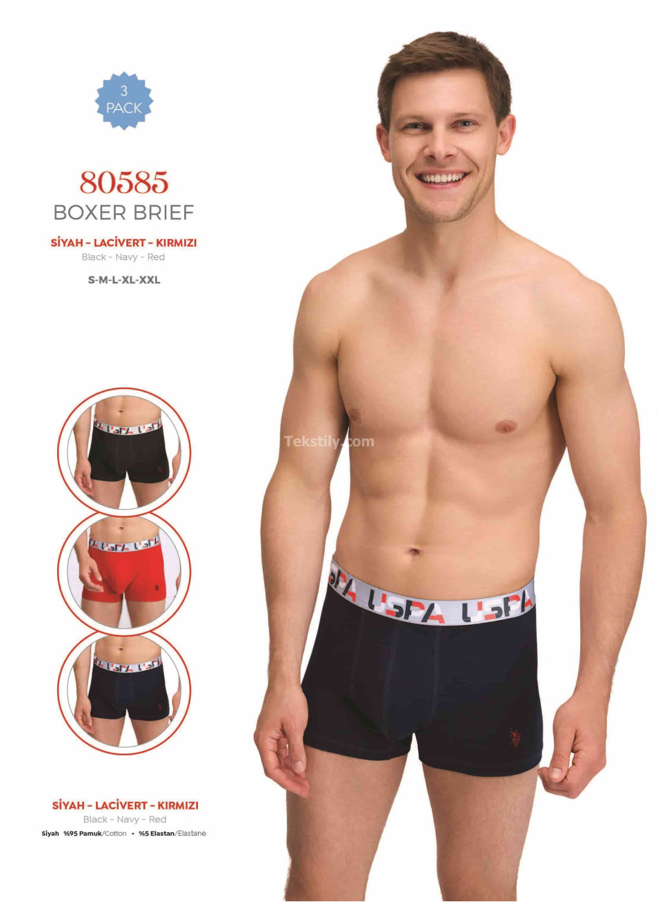 Мужские Трусы Boxer 3 шт./ уп. (S,M,L,XL,2XL) U.S.POLO ASSN.