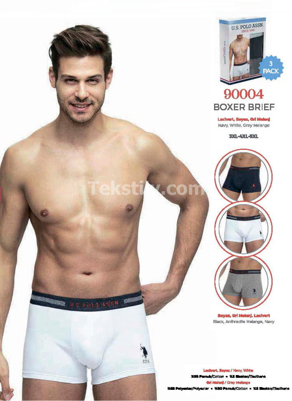 Мужские Трусы Boxer 3 шт./ уп. (3XL-4XL-5XL) U.S.POLO ASSN.